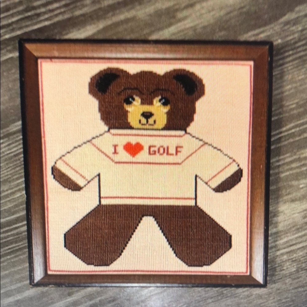 Framed Cross Stitch I ❤️ Golf Home Decor Wall Art 7.5 x9